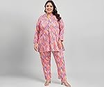 Tissu Women’s Plus Size Pure Cotton Red Asymmetrical Top with Trouser Co-ord Set
