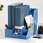 wolpin File Organiser 3 Section Foldable Files Rack & 4 Compartments Stationey Holder Desk Organizer Paper Document Sorter Tray/Organizer Stand, ABS Plastic (25.5 x 32 x 27.5 cm), Blue