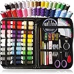 Wolpin 100 PCS Sewing Kit PU Bag | Sewing Stitching Supplies | Accessories 30 Pcs Thread Spools, Scissors, Needles, Portable, Measuring Tape DIY, Adults, Beginners, Emergency, Travel, Home Black