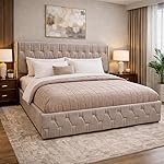 Royal Aura Upholstered King Size Bed with Box Storage for Bedroom | Elegant Wooden Double Bed with Storage | Platform Cot Palang with Tufted Headboard | 6.5 x 6 Ft | Sheesham Wood | Navy
