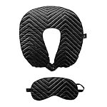 Lushomes Travel Neck Pillow and Eye mask Set for Car Travel, Quilted Velvet Neck Rest, Flights for Men and Women, Head and Neck Rest Support (Black)