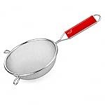 ADD2CART Multipurpose Stainless Steel Strainer for Vegetables, Fruits, Soup & Juice – Kitchen Tool with Red Handle (Silver) – Best for Tea & Rice Use (12CM)