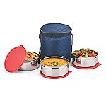 SignoraWare Big Meal Stainless Steel Container Set | Airtight & Leakproof | Durable & Rust-Free | Ideal for Office, School, Home & Outdoor Use (800mlx3 | Set of 3 | Red)