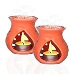 Pure Source India Ceramic Clay Oil Burner Aroma Diffuser (Orange) Set of 2