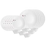 CELLO Lush Fiesta Dazzle Series Opalware Dinner Set of 18 Pieces for Family of 2 | Bone-Ash Free & Leadfree Opal Glass, Microwave & Dishwasher Safe, Plates & Bowls Crockery Set for Dining & Gifting