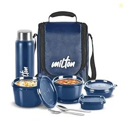 MILTON Pro Lunch Box, 3 Microwave Safe Inner Steel Containers (180 ml,