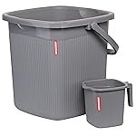 Modware Square Ribbon Plastic Bucket Set with Mug | 20 L Bathroom Bucket with Handle + 1L Mug | Heavy-Duty Polypropylene + Co-Polymer | Stylish & Durable Bath Set (Grey)