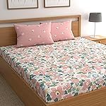 Prime Collections 180TC Glace Cotton Breathable Supersoft Wrinkelfree Double Flat Bedsheet with 2 King Size Pillow Covers (Pink Multi, Flat)