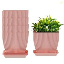 ELUVIA 7-inch Square Planters with Saucers (Set of 5)  Modern Fluted F
