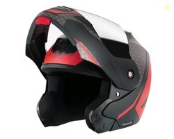 Vega Crux Dx Checks Flip-Up Full Face Helmet Dull Black Red, Size: L(5