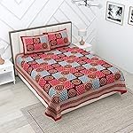 RajasthaniKartÂ® Pure 100% Cotton Double Bed Sheet with 2 Pillow Covers (Bedsheet for Double Bed Cotton, Red-Brown Jaipuri, King Size)
