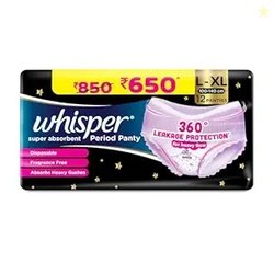 Whisper Super Absorbent Period Panty, 12 L-XL Pants, 360 Degree Leakag