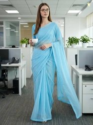 Anand Sarees Embellished, Self Design, Solid/Plain Bollywood Net Sar..