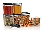 Xiran Airtight Kitchen Storage Box, Plastic Containers for Kitchen Storage Set, Food Storage Containers, Grocery Storage Box, Kitchen Containers Set (1100Ml Black Set of 6)