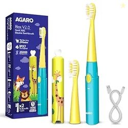 AGARO Rex V2.0 Sonic Kids Electric Toothbrush, 35,000 Strokes/Min, 2-M