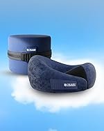 The Sleep Company Travel Neck Pillow | PU Latex | Neck Support | Perfect For Flights, Car, Train and Bus Journeys | Dual Height Design | Compact Zippered Case | Light Weight | Adjustable Velcro | Blue