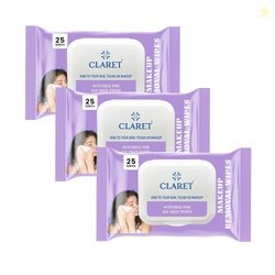 Claret Gentle Makeup Removal Wet Wipes - 25 Count Pack | pH Balanced A
