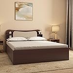 Nilkamal Daffodil Wooden King Bed with Box Storage | Designer Headboard with Storage | Engineered Wood | Walnut