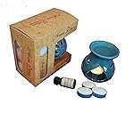 Pure Source India Ceramic Aroma Gift Set with 10 Ml Ocean Breeze Aroma Oil and 4 Tea Candles (Blue)