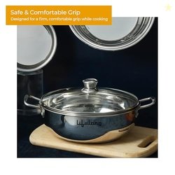 Lifelong Stainless Steel Heavy Bottom Saucepan with Glass Lid | 18cm,