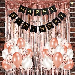 Crackles Happy Birthday Balloons Decoration Items Combo Kit Rose Gold