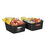 Cutting Edge Essentials Multipurpose Storage Baskets with Handles, Plastic Organizer for Kitchen Fruits, Vegetables, Bathroom, Stationary items, Countertops, Cabinets, Set of 2, Black – Small