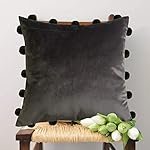 Lushomes Smooth Dark Grey Velvet Cushion Covers with Matching Vibrant Pom Poms (Single Pc, 16 x 16 inches)