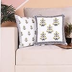 BRICK HOME Poly Cotton Both Side Block Print Floral Valley Yellow Cushion Cover Set of 2 (24 X 24 Inches)
