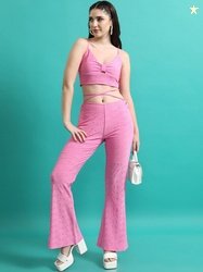 Tokyo Talkies Self Designed Shoulder Straps Crop Top With Trousers