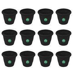 TrustBasket UV Treated Plastic Round Pot (6 Inches) -Black Color - Set