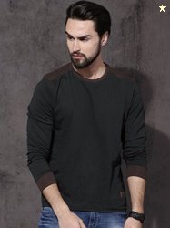 Roadster Men Colorblock Round Neck Cotton Blend Brown, Black T-Sh...mo