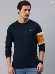 Roadster Men Colorblock Round Neck Pure Cotton Dark Blue T-Shirt