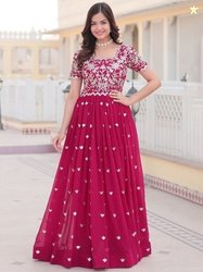 Fashionuma Embroidered Georgette Maxi Ethnic Dress