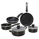 Solimo Non-Stick 5-Piece Cookware Set | Induction & Gas Compatible | Aluminium Construction | Includes Saucepans, Frypans & Casserole with Glass Lids