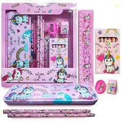 Party Propz Unicorn Stationery Set for Girls - 12 Pcs Pink Stationery
