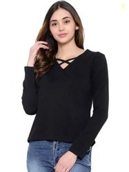BI FASHION Women V-Neck Pockets T-shirt