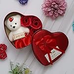 eCraftIndia Heart Shaped Valentines Day Gift Box with I Love You Message Teddy Bear 3 Red Roses Valentine Gift for Girlfriend Boyfriend Husband Wife Valentines Day Gift Valentine Day Decoration Items