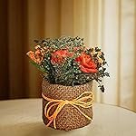 Cortina Cylindrical Tea Red Rose Flower Pot for Home and Office Decor – Nordic Modern Boho Style Plastic With Cloth – Aesthetic for Dining Table – 12X8 CM – Brown – 1PC