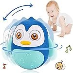 Roly Poly Tumbling Toy, Sweet Musical Toy, Push and Shake Wobbling Bell Sounds, Penguine Shape, Suitable for Kids 3 Months to 2 Years, Size 13 cm, Blue Colour
