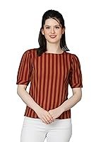 ZUVINO Striped Cotton Top for Women With Puffed Sleeves – Basic Summer and Formal Tops