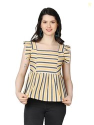 ZUVINO Striped Cotton Tops for Women || Sleeveless Peplum Tops for Wom
