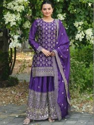 Anara Women Ethnic Motifs Embroidered Regular Kurta with Sharara & Wit