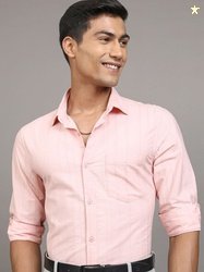 LOCOMOTIVE Men Cutaway Collar Vertical Striped Cotton Casual Shirt