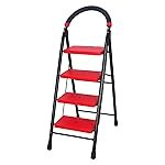 CIPLA PLAST 4 Steps Super Milano Heavy Duty Ladder for Home Premium Alloy Steel Folding 4 Step Ladder for Home, Wide Anti-Skid Steps (Black & RED) GEC-L4(SM) (Large)