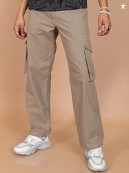 HIGHLANDER Men Taupe Mid-Rise Cotton Cargos Trousers