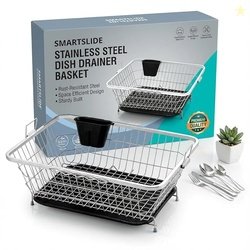 SmartSlide Stainless Steel Dish Drainer Basket for Kitchen Utensil Dry