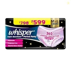 Whisper Super Absorbent Period Panty, 12 M-L Pants, 360 Degree Leakage
