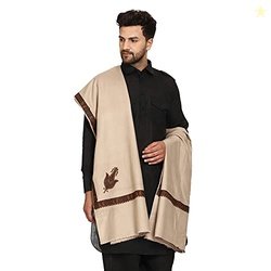 SWI WITH LABEL Men's Kashmiri Embroidered Wool Shawl (GC102_Brown_Free