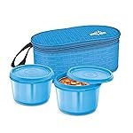 MILTON Graze Big Lunch Box, 2 Round Inner Steel Microwave Safe Containers 450 ml Each with Insulated Bag, Odour Proof, Tiffin for Office Men, Women, Leak-Proof Containers, Easy to Carry, Blue