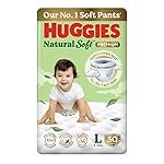 Huggies Natural Soft Premium Baby Diaper Pants, Our No.1 Soft Pants, Large (L) Size (9-14 Kgs), Pack of 50 diapers | Cloud Softness All over with India’s 1st Cloud Touch BeltTM